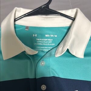 Under Armour Blue Golf Polo Shirt Color-Block Design